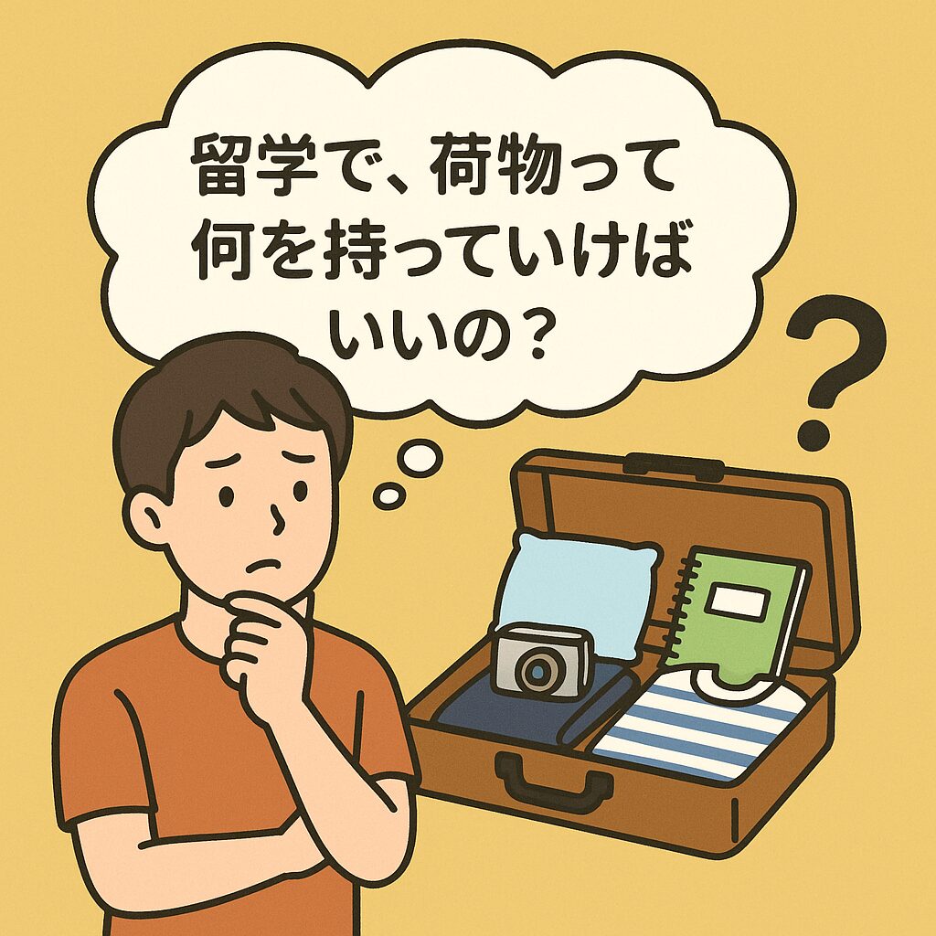 留学に持っていくものを解説する記事のアイキャッチ。